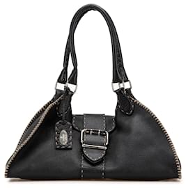Fendi-Sac à épaule Selleria en cuir noir Fendi-Noir