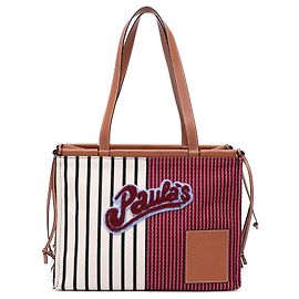 LOEWE Red Paulas Ibiza Large Canvas Stripes Cushion Tote Red