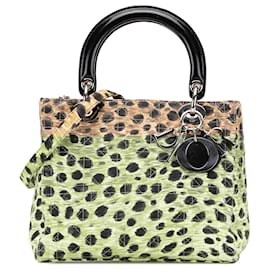 Dior-Dior Brown Medium Canvas Cannage Leopard Print Lady Dior-Brown,Light brown