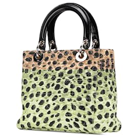 Dior-Dior Brown Medium Canvas Cannage Leopard Print Lady Dior-Brown,Light brown