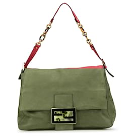 Fendi-Fendi Red Shimmer Leather Mamma Forever Shoulder Bag-Red