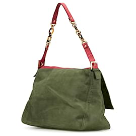 Fendi-Fendi Red Shimmer Leather Mamma Forever Shoulder Bag-Red