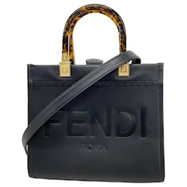 Fendi-Sac à main Fendi Sunshine en cuir noir, petit modèle-Noir