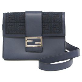 Fendi Flat Baguette Medium Shoulder Bag Navy blue