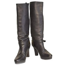Hugo Boss Orange Black Leather Platform Boots Size 41 Black