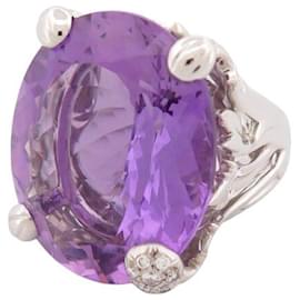 Dior-BAGUE DIOR MISS DIOR GM T51 COLLECTION LE BAL EN OR BLANC DIAMANTS ET AMETHYSTE-Argenté
