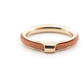 Hermès-NINE HERMES KYOTO GM SCARF RING GOLD METAL LEATHER-Golden