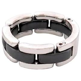 Chanel-CHANEL RING ULTRA J2636 T52 IN 18K WHITE GOLD & BLACK CERAMIC BLACK RING-Silvery
