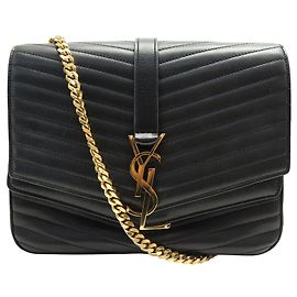 BORSA A SPALLA SAINT LAURENT SULPICE MEDIUM 532652 PELLE CHEVRON Nero