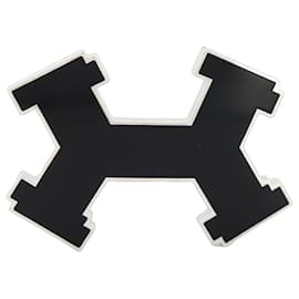 Hermès-NEW HERMES STREET 32MM SILVER METAL BLACK ENAMEL BELT BUCKLE-Black