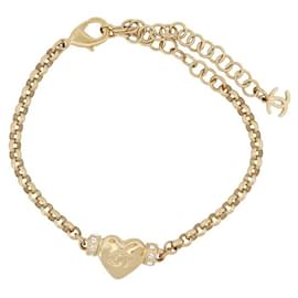 Chanel-NEW CHANEL HEART LOGO CC STRASS BRACELET 16-25 ABD086 GOLD METAL BANGLE-Golden