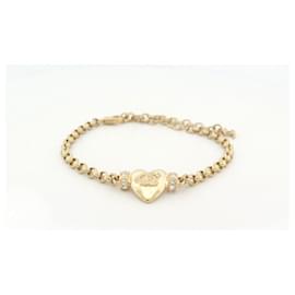 Chanel-NEW CHANEL HEART LOGO CC STRASS BRACELET 16-25 ABD086 GOLD METAL BANGLE-Golden