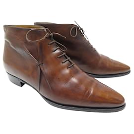 Berluti-BERLUTI PIERCING 0654 BROWN PATINA LEATHER ANKLE BOOTS 8 41.5 42 LACE BOOTS-Brown