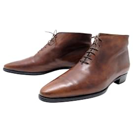 Berluti-BERLUTI PIERCING 0654 BROWN PATINA LEATHER ANKLE BOOTS 8 41.5 42 LACE BOOTS-Brown