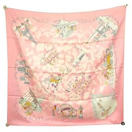 Hermès-RARE HERMES SCARF LES TRIPLES NICOLE LAMBERT 2004 90 CM PINK SILK SCARF-Pink