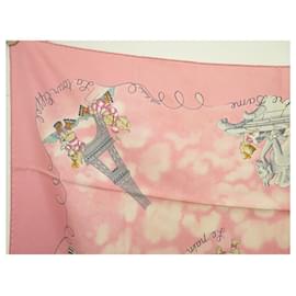 Hermès-RARE HERMES SCARF LES TRIPLES NICOLE LAMBERT 2004 90 CM PINK SILK SCARF-Pink