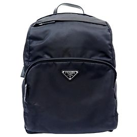 NINE PRADA BACKPACK 2VZ104 IN RE-NYLON CANVAS SAFFIANO LEATHER BACKPACK BAG Black