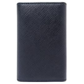 Prada-NINE PRADA KEY CHAINS 6 KEYS 2PG222 IN BLACK SAFFIANO LEATHER BLACK KEY HOLDER-Black