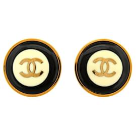 Chanel-VINTAGE GRANDES BOUCLES D'OREILLES CHANEL 1993 RONDES LOGO CC DORE EARRINGS-Autre