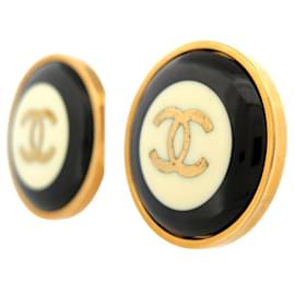 Chanel-VINTAGE GRANDES BOUCLES D'OREILLES CHANEL 1993 RONDES LOGO CC DORE EARRINGS-Autre
