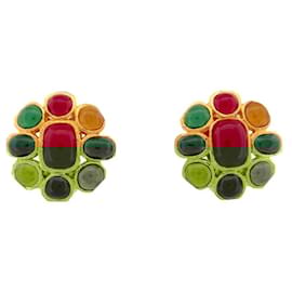 Chanel-NEUF BOUCLES D'OREILLES CHANEL BYZANTINE 1993 CABOCHONS VERRE GRIPOIX EARRINGS-Doré