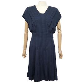 NUOVO ABITO CHANEL LOGO CC P53431 M 40 IN SETA NERA E BLU Nero