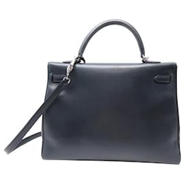 Hermès-HERMES KELLY 35 RETURNED IN GREY BOX LEATHER WITH STRAP HAND BAG-Grey
