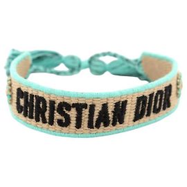 NUOVO BRACCIALE CHRISTIAN DIOR RIVIERA RAPHIA BEIGE E TURCHESE 17CM Beige