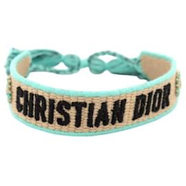 Dior-NEW CHRISTIAN DIOR RIVIERA RAPHIA BEIGE AND TURQUOISE 17CM BANGLE-Beige