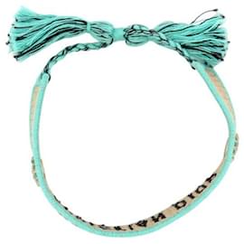 Dior-NEW CHRISTIAN DIOR RIVIERA RAPHIA BEIGE AND TURQUOISE 17CM BANGLE-Beige