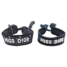 Christian Dior-NEUF SET DE 2 BRACELETS CHRISTIAN DIOR MISS DIOR BRODE EN TOILE COTON BLEU-Bleu Marine