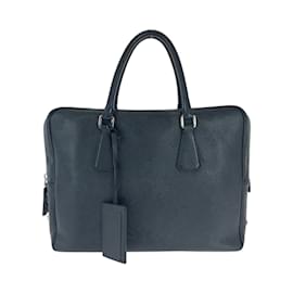Prada-Prada Saffiano Triangle Logo Plate Handbag-Navy blue