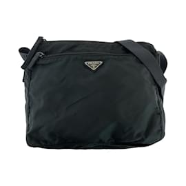 Prada-Prada Tessuto Triangle Logo Plate Shoulder Bag-Black
