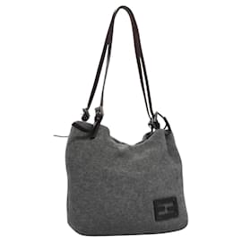 Fendi-FENDI Shoulder Bag Wool Gray Auth ep7756-Brown