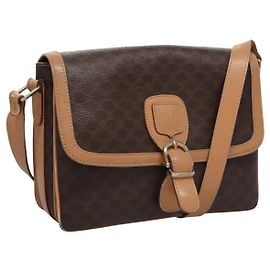 Céline Bolsa de ombro em lona Macadam CELINE em couro PVC marrom dourado Auth mr1129 Marrom Dourado