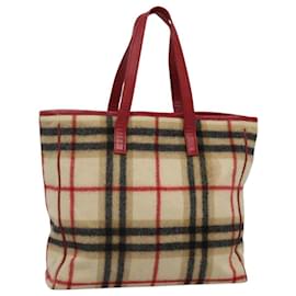 Autre Marque-Burberrys Nova Check Blue Label Tote Bag Wool Beige Auth ti2789-Beige