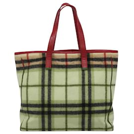 Autre Marque-Burberrys Nova Check Blue Label Tote Bag Wool Beige Auth ti2789-Beige