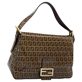 Fendi-FENDI Zucchino Canvas Mamma Baguette Shoulder Bag Beige Auth PP337A-Beige