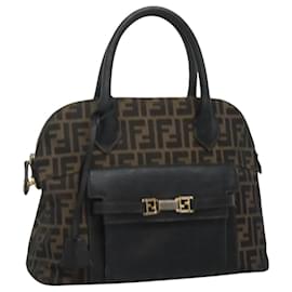 Fendi-FENDI Zucca Canvas Hand Bag Brown Black Auth hk2115-Brown,Black