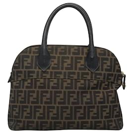 Fendi-FENDI Zucca Canvas Hand Bag Brown Black Auth hk2115-Brown,Black