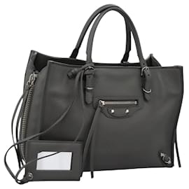 Balenciaga-BALENCIAGA Paper Mini Hand Bag Leather Gray 370926 Auth PP323A-Brown