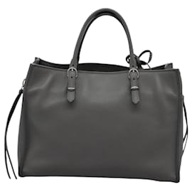 Balenciaga-BALENCIAGA Paper Mini Hand Bag Leather Gray 370926 Auth PP323A-Brown