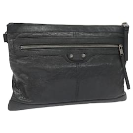 Balenciaga-BALENCIAGA Classic Clip L Clutch Bag Leather Gray 273022 Auth BA450-Brown