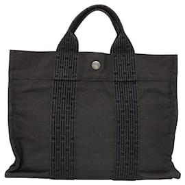 Hermès-HERMES Sac Tote PM Her Ligne Toile Gris Argent Auth bs22885-Marron,Argenté