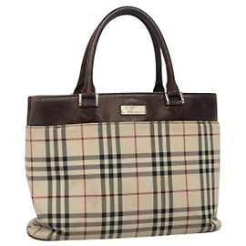 Bolsa de mão em lona bege com estampa Nova Check da BURBERRY Auth EC510 Bege