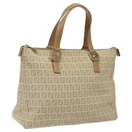Fendi-FENDI Zucchino Canvas Hand Bag Gold Beige Auth mr1095-Beige,Golden