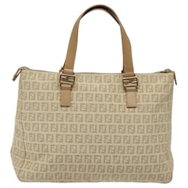 Fendi-FENDI Zucchino Canvas Hand Bag Gold Beige Auth mr1095-Beige,Golden