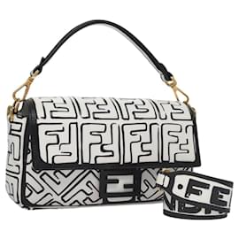 Fendi-FENDI Zucca Canvas Joshua Vidas Shoulder Bag 2way White Gold Auth mr1144A-White,Golden