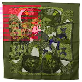 Hermès-HERMES Carre 90 Scarf ""ART des STEPPS"" Silk Red Auth KD003-Red