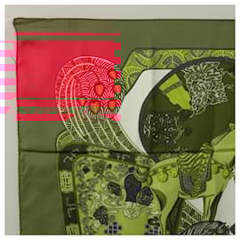 Hermès-HERMES Carre 90 Scarf ""ART des STEPPS"" Silk Red Auth KD003-Red